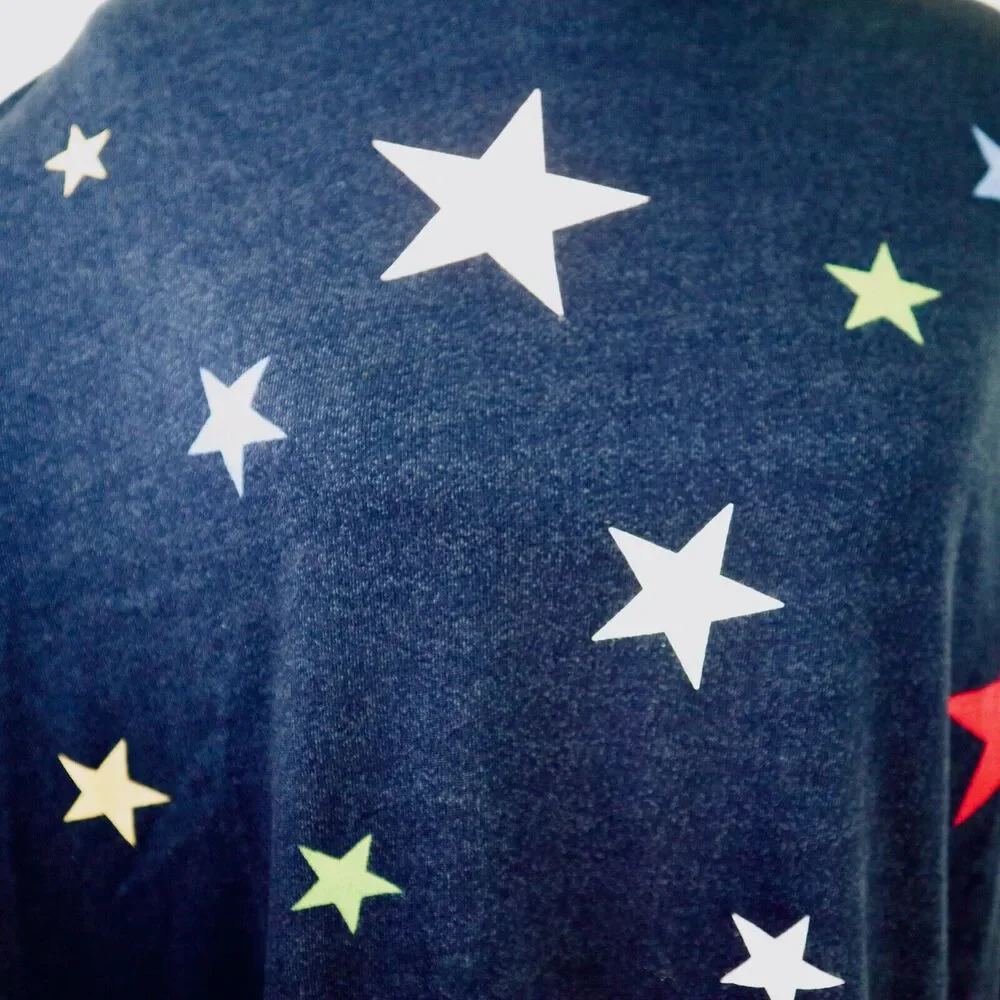 Sundry Size 4 / XL Star Print Graphic Hoodie French Terry Navy Blue - Picture 8 of 11